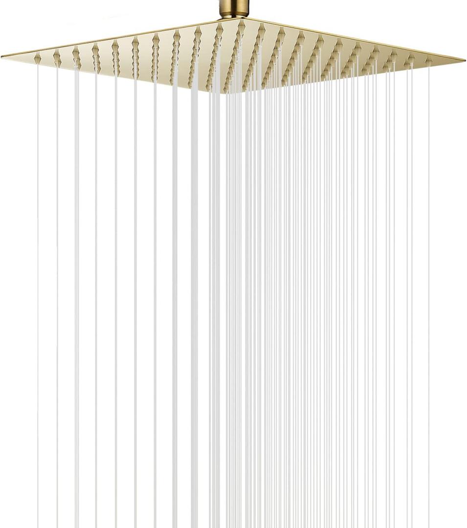 High Pressure Square Brushed Gold Shower Head 16 Inches Large Stainless Steel Shower Heads,Ultra Thin Rainfall Bath Shower 1/2 Connection Shower Head Rain