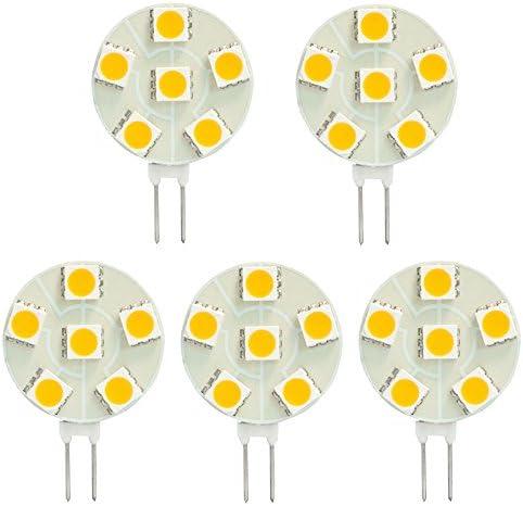 SG4-6T-CW Side Pin G4 LED Disc Halogen Replacement Bulb, 1.2W, 10-15W Equal, Cool White 6000K, 5-Pack(Not Dimmable)