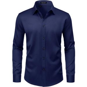 Men’s Wrinkle Free Dress Shirts Regular Fit Long Sleeve Non Iron Business Casual Wedding Stretch Button Down Shirt (S)