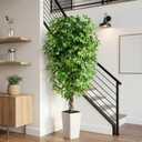 Artificial Ficus Tree 6FT Faux Plants Indoor Tall Fake Plants with White Planter, Green Lifelike Lush Fake Ficus Tree for Home Living Room Bedroom Outdoor Balcony House Office Decor