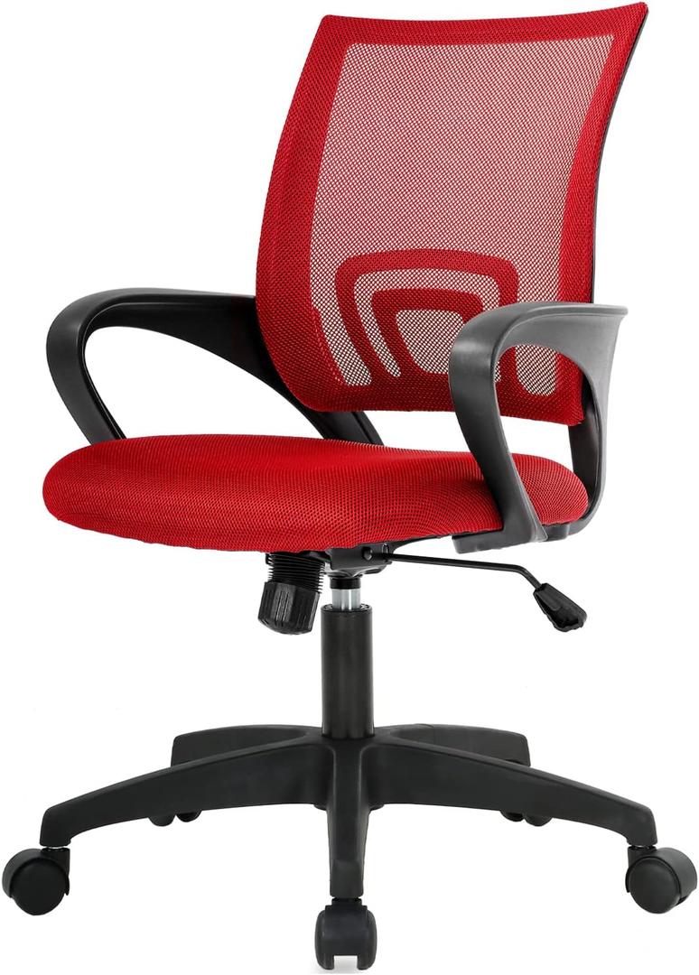 Office Chair Ergonomic Desk Chair Mesh Adjustable Computer Chair Comfortable Adjustable Height Executive Task Chair with Wheel Armrests for Adults Kids, Red