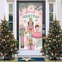 Deroro Merry Christmas Nutcracker Door Cover Decorations, Pink Xmas Tree Front Door Banner Background, Winter Holiday Party Indoor Outdoor Home Decor 3 x 6 FT