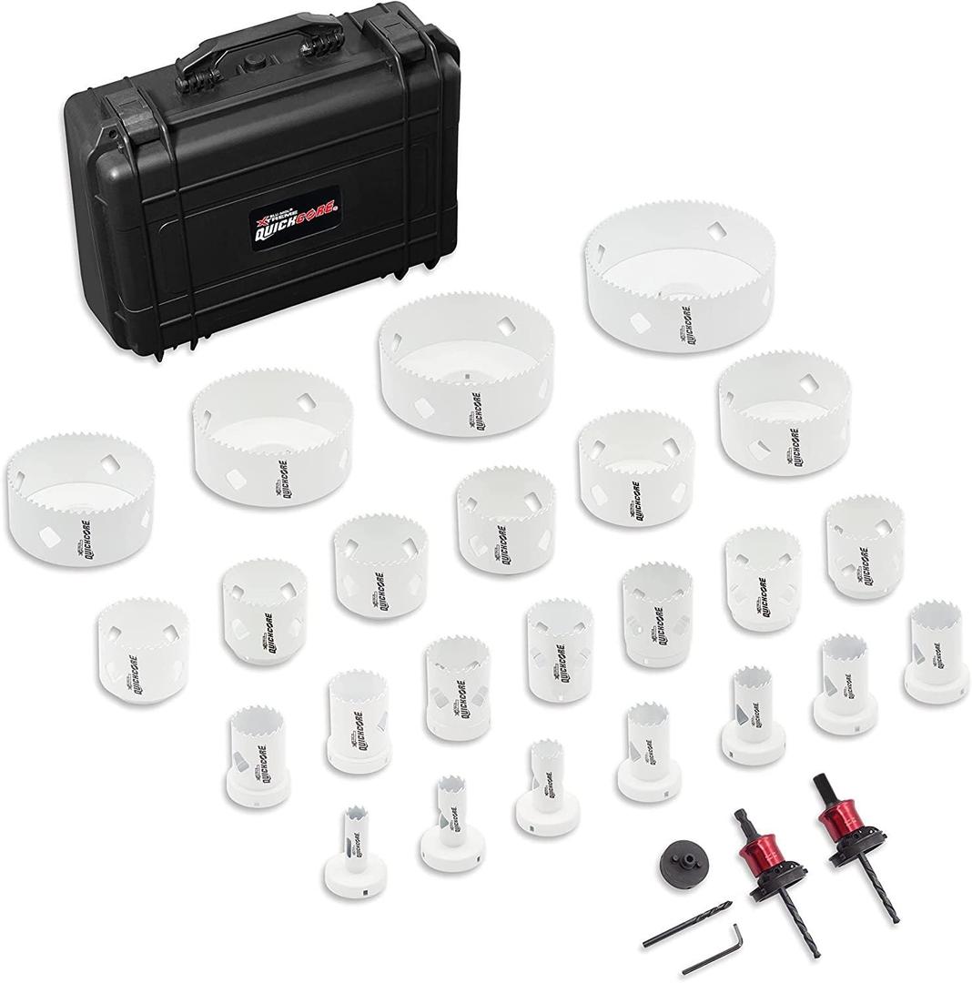 Disston QUICKCORE 28 pc Set with 24 Hole Saw Sizes Included & Quick Change Arbor and Adaptor, Part E0100255, White (255)