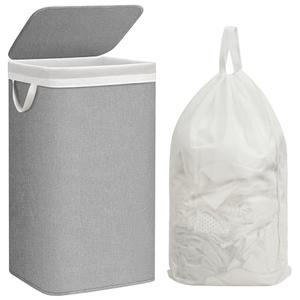 STORAGE MANIAC Metal Frame Laundry Hamper with Lid, 90L Tall Laundry Baskets with Removeable Bag, Large Clothes Hamper with PU Tag, Laundry Bin for Dorm, Collage, Bathroom, Bedroom, Gray
