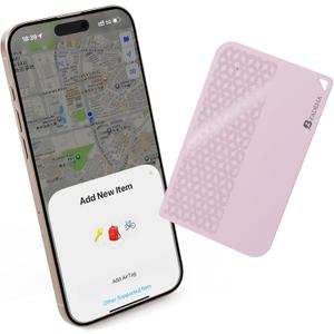 2025 [Apple MFi Certified] (iOS Only) Bluetooth Tracker Smart Card for Apple Find My iPhone Wallet GPS Tracker, 5-10 Years Staying Power, Keys Finder and Item Locator for Keys, Bags, Passport, 1 Pack Pink