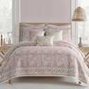 Levtex Home Adare Blush Reversible King/Cal King Quilt Set (106x92in) with 2 Pillow Shams (36x20in) - Floral Bedding - Blush White - Cotton King Size Quilt Bedding Set - Lightweight, Soft