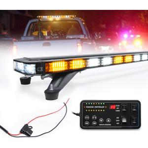LUMENIX 48 Inch Rooftop Strobe Emergency Lights Bar Heavy-Duty Warning Flashing Traffic Lightbar w/LED Alley and Take Down Light for Construction Vehicles Towing Work Trucks Snow Plows - White Amber