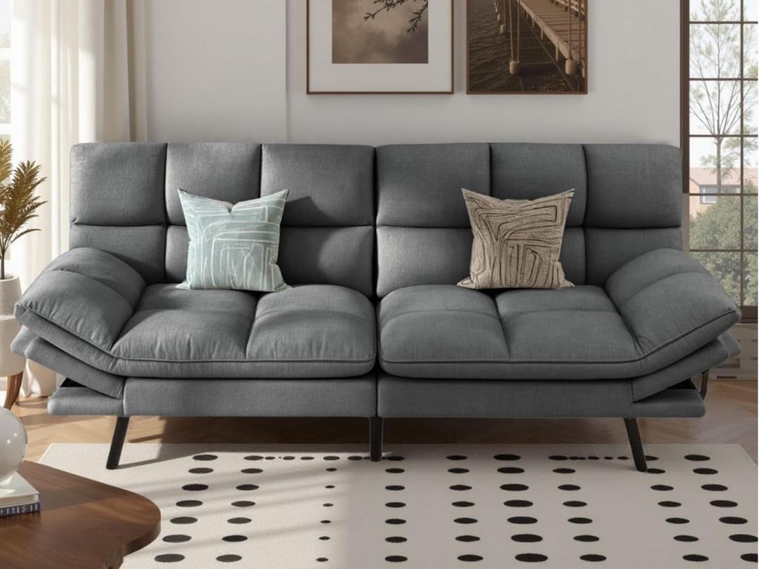 DWVO Multifunctional Futon Sofa Bed, Convertible Sleeper Sofa, 70" Folding Futon Set for Living Room Home Office Aprtment, Modern Folding Couch with Adjustable Backrest & Armrests, Grey