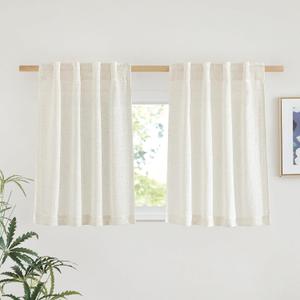 NICETOWN Cafe Curtains 30 inch Length, Rod Pocket & Back Tab Natural Linen Blend Privacy with Light Filtering Short Window Treatments for Kids Room, W29 x L30, 2 Panels