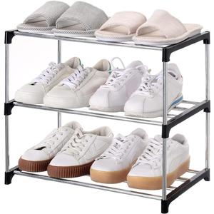 Stackable Small Shoe Rack, Entryway, Hallway and Closet Space Saving Storage and Organization (3-Tier, Black)