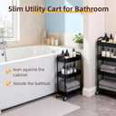3 Tier Slim Metal Rolling Storage Cart for Laundry Room & Kitchen Organizer, 7.1'' Thin Standing Shelf for Narrow Spaces, Utility Cart with Wheels & Lockable Casters for Bathroom, Black