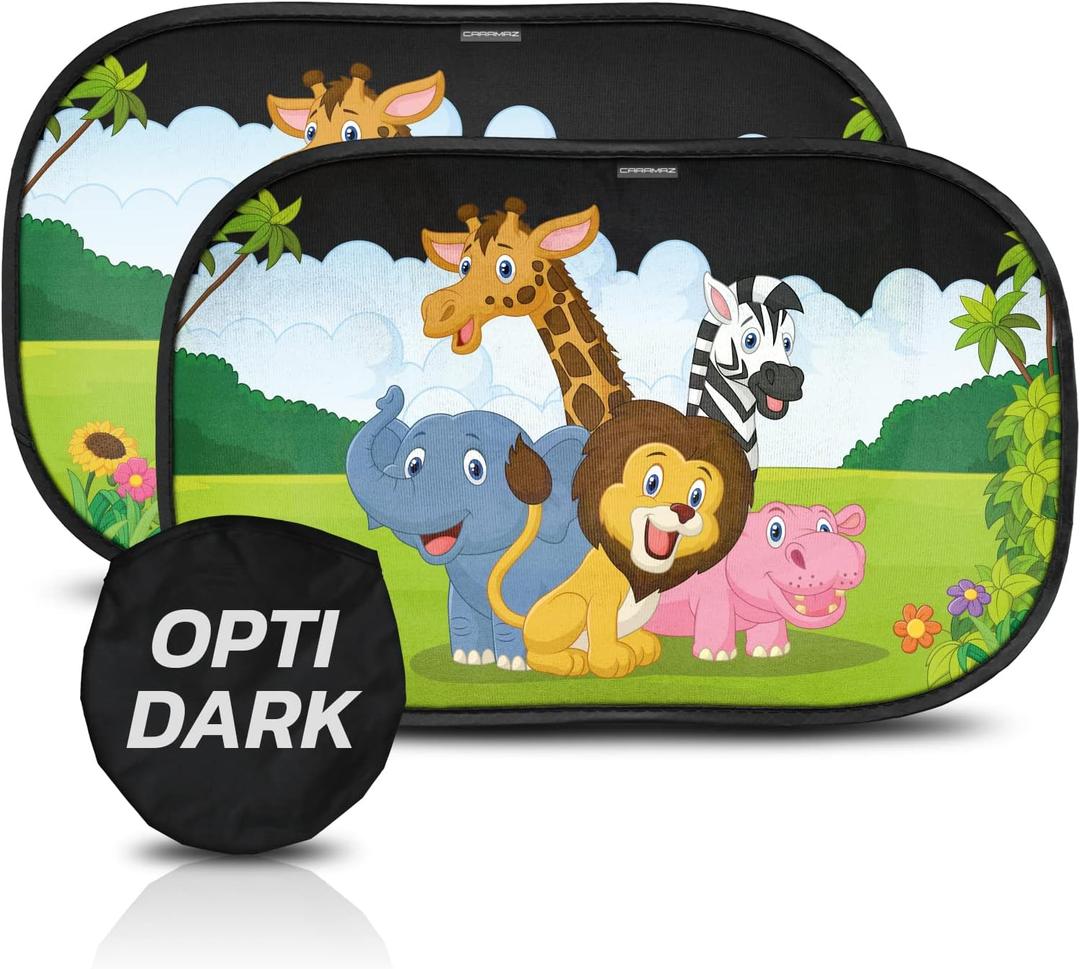 Car Window Shade for Baby with Certified UV-Protection 2 Pack - 20"x12" (Safari)