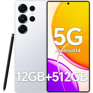 T25 Ultra Unlocked Phones, Built-in Pen,6.9" Full HD+OLED Screen,12+512GB, Snapdragon 888,4050mAh Battery, 48+108MP Camera, Android 14 Cell Phone, 5G Unlocked Smartphone,/Dual-SIM/5G/GPS (Gray)