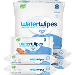 WaterWipes Plastic-Free Original Baby Wipes, 99.9% Water Based Wipes, Unscented & Hypoallergenic for Sensitive Skin, 300 Count (5 packs) (60 Count (Pack of 5))