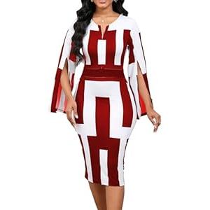 Women Sexy Dresses Bodycon Church 3/4 Sleeve African Print Pencil Party Office Dress Work with Split (Small)