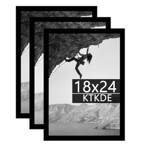 KTKDE16x24 Inch Poster Frame Black 4 Pack, 24 by 16 Picture Frames Wooden with Polished Plexiglass,Horizontal or Vertical Wall Mounting Hanging Large Studio Gallery Photo Frames Wall Art