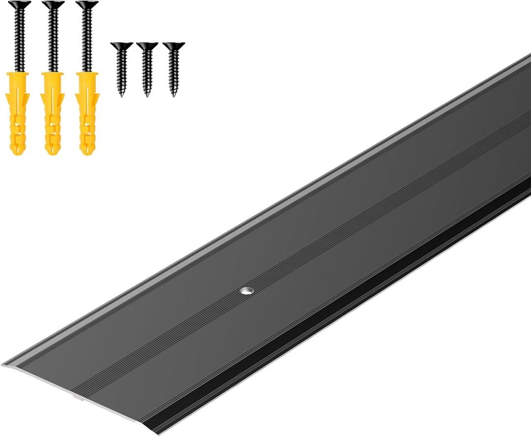 Raytano 36"L2.4"W 0.1"H Flat Profile Aluminum Floor Transition Strip, Metal Door Threshold for Carpet Wood Tile Vinyl Flooring Gaps, Indoor and Outdoor Doorway Decoration Protector(Black,1pcs)