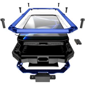 Heavy Duty Metal Phone Case for iPhone 17 Pro Max Aluminum Silicone Armor Full Body Tough Rugged Military Grade Cover with Camera Control Stand Dustproof Shockproof Outdoor Blue