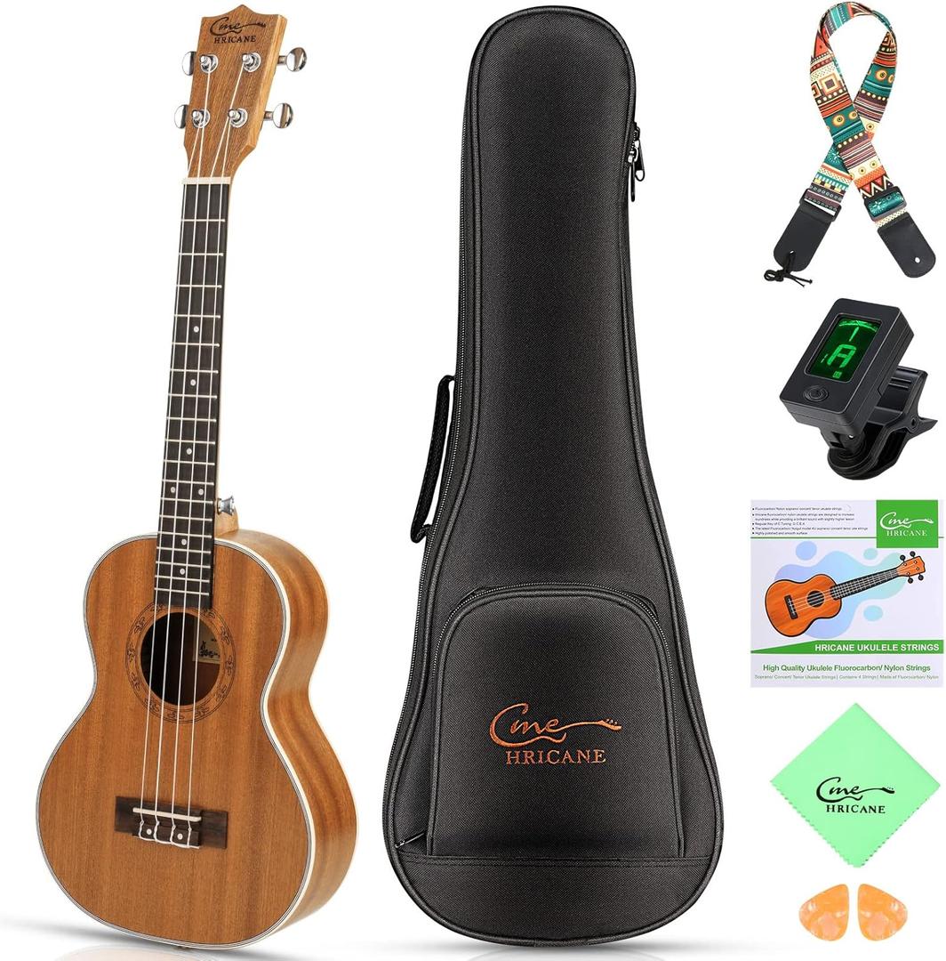 Hricane Concert Ukulele 23 inch UKS-2, 4 Strings Ukeleles For Beginners, Sapele Hawaiian Ukele with Ukulele Case and Ukele String Set