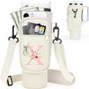 Initial Water Bottle Holder with Strap for Stanley Cup Accessories 40 oz Tumbler/Simple Modern Tumbler Bag, Water Bottle Carrier Bag with Strap for Men Women Gift Hiking, Travel, Camping, Walking Gym (Cream)