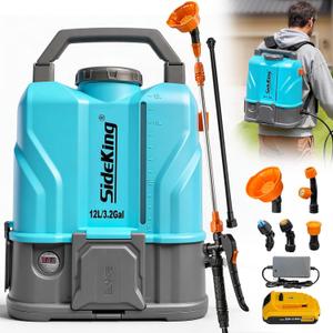 SideKing 3.2 Gallon Battery Powered Backpack Sprayer, 100 PSI Powerful Electric Sprayer Compatible with DeWalt 20V Battery, Max 0.9 GPM, 5 Nozzles & 2 Spray Wands for Lawn, Yard, Weed & Pest Control