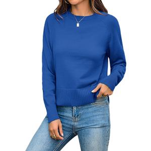 Totatuit Women Cute Cropped Sweater Mock Neck Long Sleeve Lightweight Knit Loose Pullover Sweaters 2025 Fall Trendy Outfits (Blue, M)