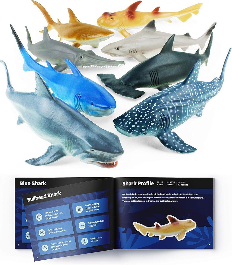 Boley Shark Toys - 8 Pack 10" Long Soft Plastic Realistic Shark Toy Set - Toddler Sensory Toys and Birthday Party Favors for Kids