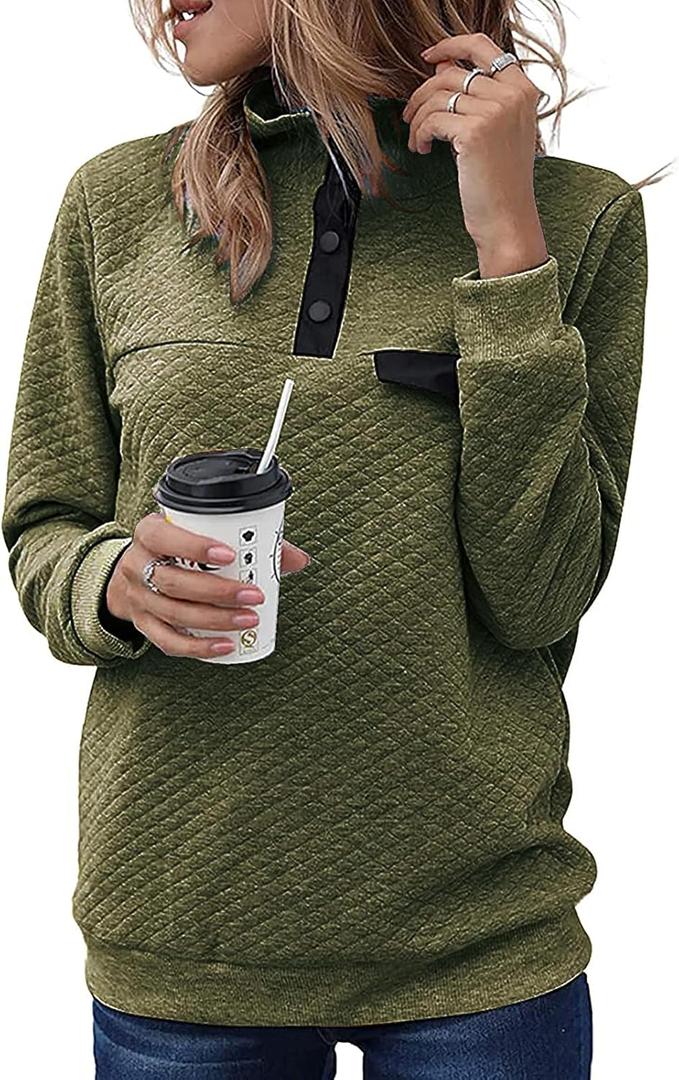 BTFBM Women Fashion Quilted Pattern Lightweight Zipper Long Sleeve Plain Casual Ladies Sweatshirts Pullovers Shirts Tops (Large, Pure Army Green)