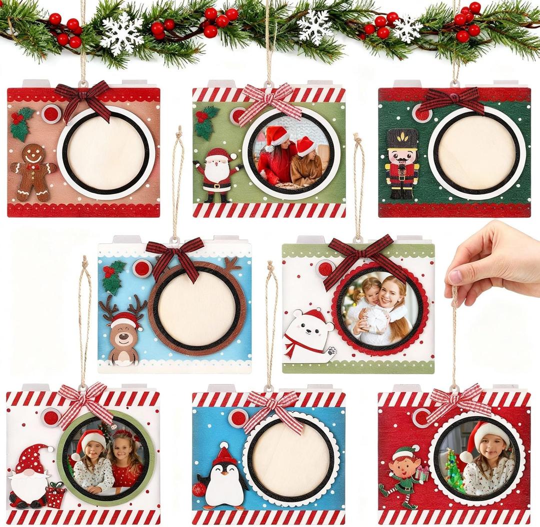 Namalu 8 Pcs Camera Christmas Tree Ornament Family Vacation Photo Holder Camera Photo Frame Ornaments Photographer Traveler Tourist Travel Photography Lover Keepsake