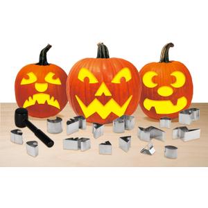 Easy Punch-In Pumpkin Carving Kit  15 Stainless Steel Stencils & Hammer, Safe No-Carve Halloween Pumpkin Decorating Set for Kids & Adults, Reusable Fall Craft Kit