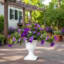 Artificial Fake Flowers Plants for Outdoor, 2PCS Faux Morning Glory Look Real Silk Flowers for Outside, Faux Petunias Flower UV Resistant No Fade Floral for Home Garden Balcony Yard Porch Decor (Purple White)