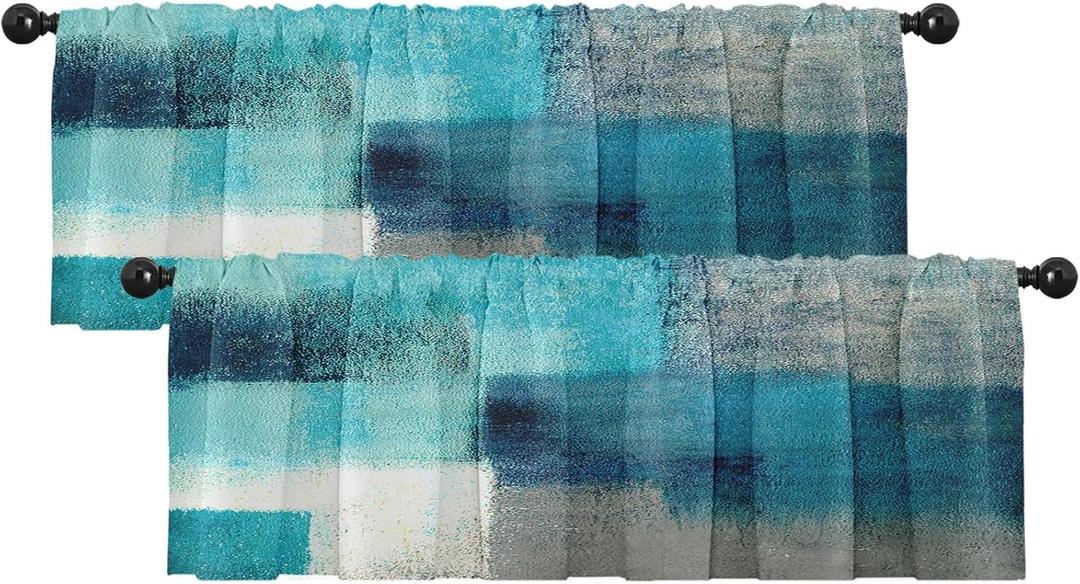 Emvency Pack of 2 Valances Window Treatments Turquoise Abstract Modern Art Blackout Drapes Adjustable Curtain for Windows Living Room Kitchen Over Sink 12x52 Rod Pocket Valances