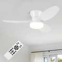 Small White Ceiling Fan with Light - 35 Inch Flush Mount Ceiling Fan with Lights and Remote, Low Profile Ceiling Fans with 3 Reversible Blades, 6 Wind Speeds, Ceiling Fans for Bedroom Kitchen