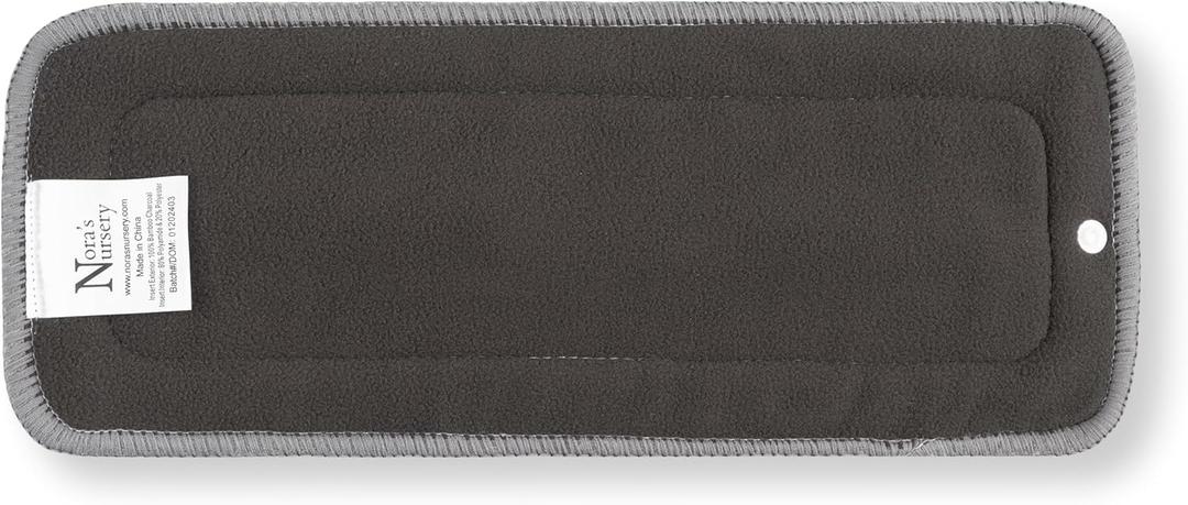 Nora's Nursery 10 Pack Charcoal & Microfiber Inserts with Snap - 5 Layers - Reusable and Absorbent - 13" x 5" Perfect for Any Diaper