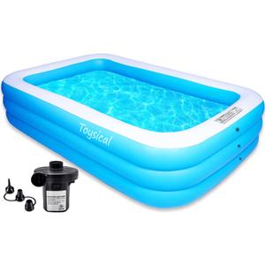 Toysical Inflatable Pool for Kids and Adults with Pump - 118 x 72 x 22 - More Durable Than Other Blow up Pools for Adults - Includes Patches (Blue)