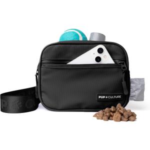 Pup Culture Cross Body Dog Training Treat Pouch | Removable for Anytime Puppy Training | Built-in Poop Bag Dispenser & Used Bag Holder | Stylish Black