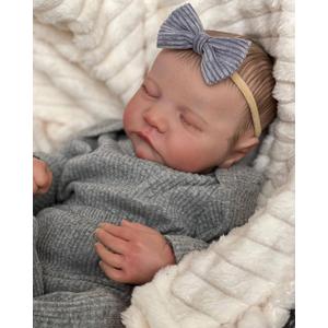 FOCKOF Realistic Reborn Baby Dolls Girl 17-Inch Soft Vinyl Lifelike Real Life Baby Dolls Babe Reborn Accessories for 3+ Years Old (Gray)