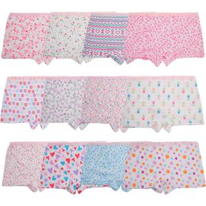 Anktry Kids 12 Pack Soft Comfort Cotton Knickers Underwear Little Girls Assorted Boyshort Panties 2-12 Yrs (8-10 Years)