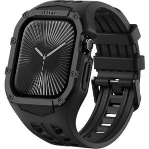 Nereides Rugged Case with Band for Apple Watch Series 11/10 46mm, Breathable TPU Sport Strap + PC Protective Bumper, Shock-Resistant, Sweat & Water-Resistanty (Black)