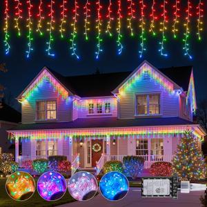 2025 New Colorful Twinkling Icicle Lights for Outside - 2PACK Total 66 ft 840LED Christmas Lights Outdoor - Waterproof Icicle for House Roof Garden Deck Balcony Porch Pathway Party Holiday Indoor (Multicolor)