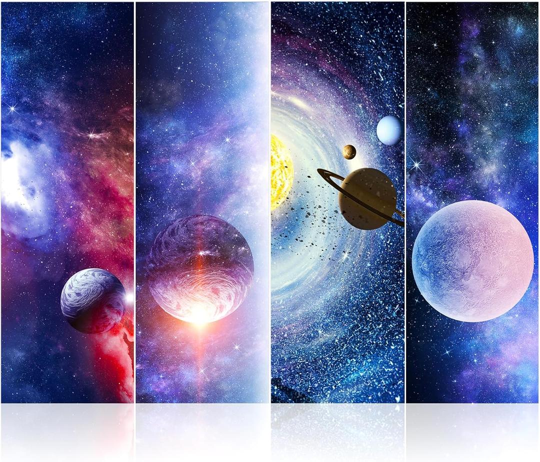 4 Pieces 36 x 12 Inches School Locker Magnetic Wallpaper Removable Magnetic Locker Accessory Kit Easy Install Decoration Sticker for Office University First Day of School Decor (Galaxy Style)