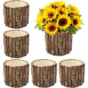 6 Pcs Wooden Vases for Centerpieces, Wood Flower Vase Rustic Tree Stump Planter Pots for Woodland Party Wedding Window Home Farmhouse Christmas Table Decor