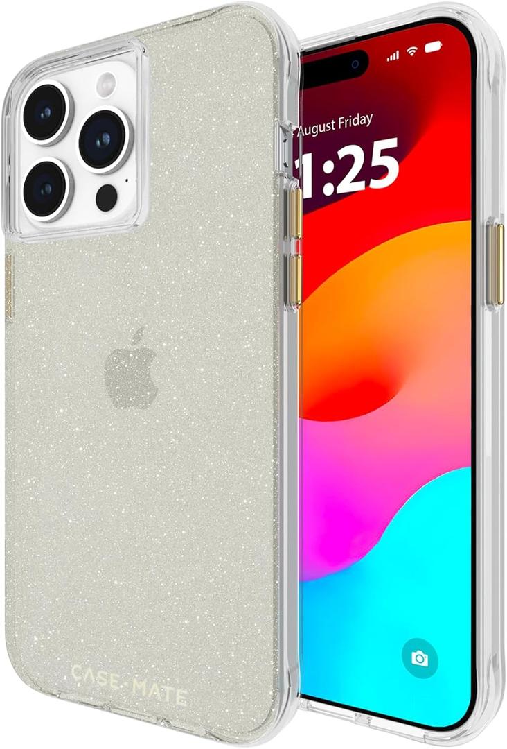 Case-Mate iPhone 15 Pro Case - Sheer Crystal Champagne Gold [12FT Drop Protection] [Wireless Charging Compatible] Luxury Cover w/Cute Bling Sparkle for iPhone 15 Pro 6.1", Anti-Scratch Tech, Slim