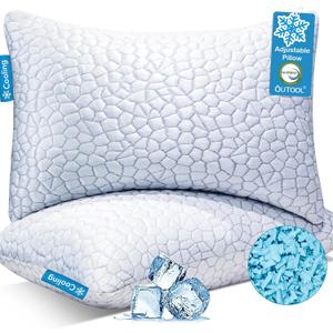 QUTOOL Cooling Pillow for Sleeping, CertiPUR-US Shredded Memory Foam Queen Pillows Set of 1, Cool Pillow for Hot Sleepers Adjustable Firm Pillow for Side, Back, Stomach Sleepers Soft Yet Support,White