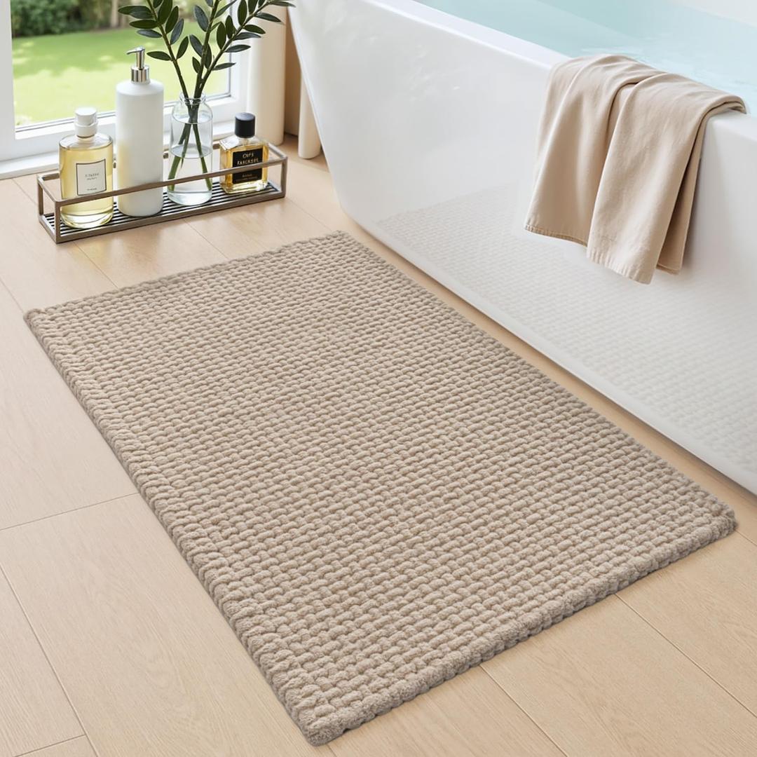 DEXI Bathroom Rugs 16x24, Non Slip Washable Bath Mat, Absorbent Chenille Bathmat, Ultra Soft Thick Carpet for Tub Shower Floor, Dark Beige