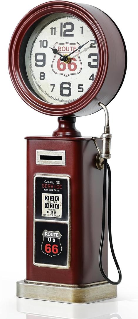 AYRELY 16" Vintage Industrial Gas Pump Mantel Clock, Battery Operated Metal Clock Route 66 Decor,Retro Mechanical Decorative Clock Gifts for Home,Living Room,Fireplace, Man Cave Decor