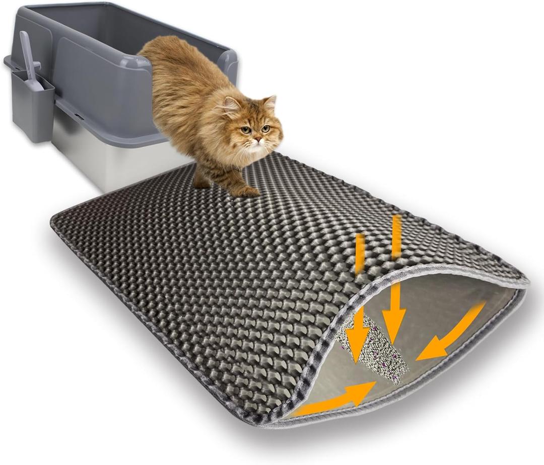 Cat Litter Box Mat Double Layer Trapping Mat Easy-Clean Waterproof Urine Proof(Gray 30x22in)