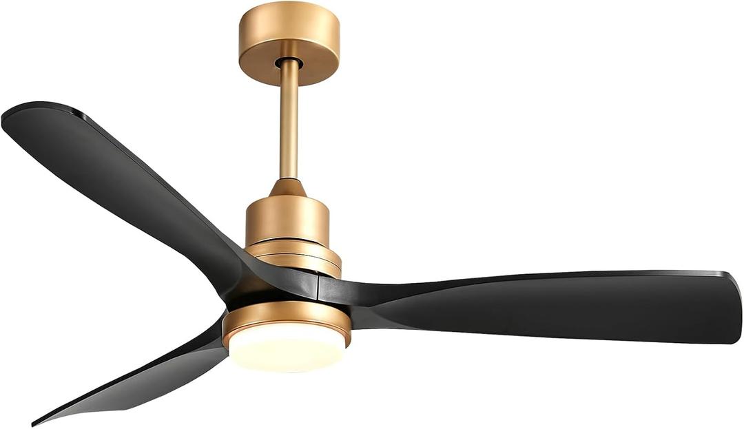 52/inch Modern Black and Gold Ceiling Fan with Lights Remote, ETL Listed, 3 Downrods, Blade Fans, Reversible Quiet DC Motor, Timer for Outdoor Patio Waterproof Bedroom