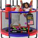 Happin 55 Trampoline for Kids with Safety Enclosure, Indoor & Outdoor Toddler Trampoline, Ultra Safe Design with Multi Activity Accessories, Perfect Toddler Gift for Boys & Girls Ages 18 (Blue-Red)