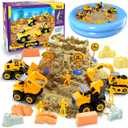 YIDESTARS Play Construction Sand Kit,2.2lbs Magic Sand W/4 Large Take Apart Construction Trucks,1 Sandbox,8 Worker Figures and Road Signs,8 Molds,Toys for 2-8 Years Old Boys Girls